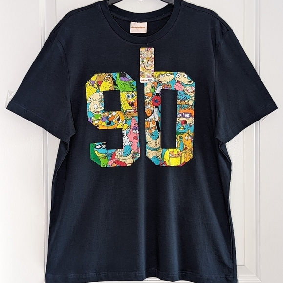 NWT Nickelodeon Nick 90's Cartoon Characters Short Sleeve T-Shirt Navy Size L - Picture 11 of 11